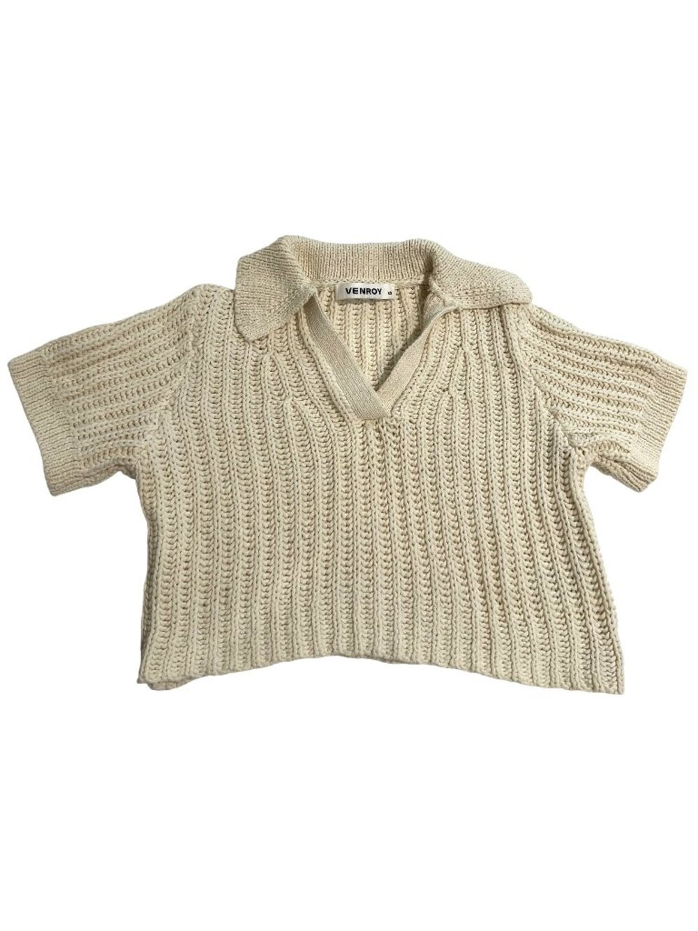 VENROY Crochet Cropped Polo in Off White